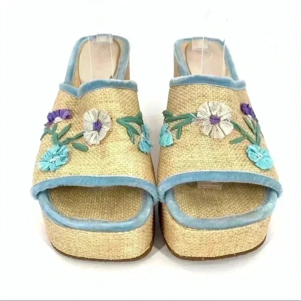 Vintage jute velvet floral platform wedges size 6 90s Y2k coastal granny